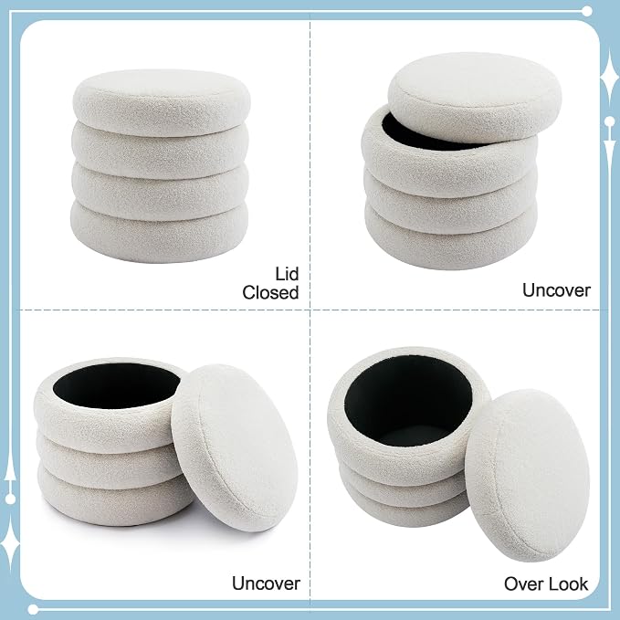 Flouki 19.5" Storage Ottoman Round, Vanity Stool - Image 9