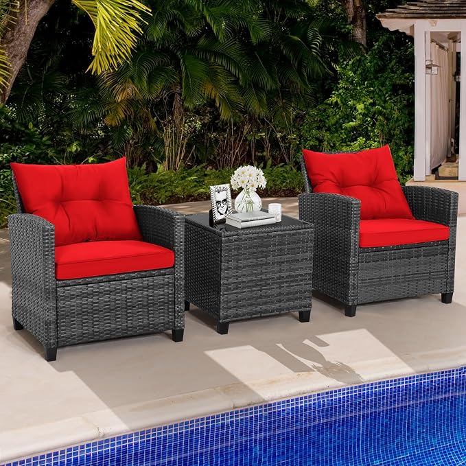 HAPPYGRILL 3 Pieces Patio Conversation Set, Outdoor Furniture Set PE Rattan - Image 3