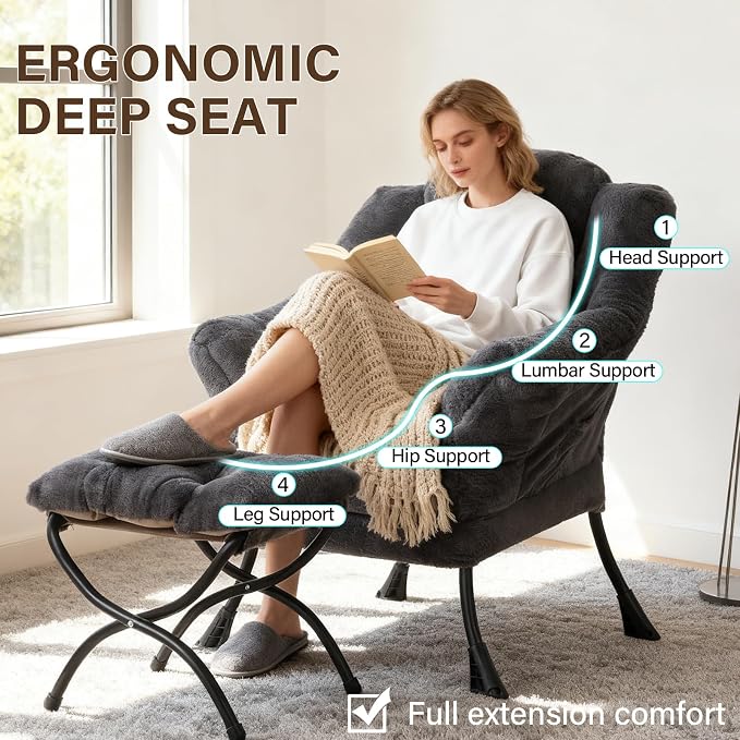 Welnow Lazy Chair with Ottoman, Modern Accent Chair with Armrests and a Side - Image 8
