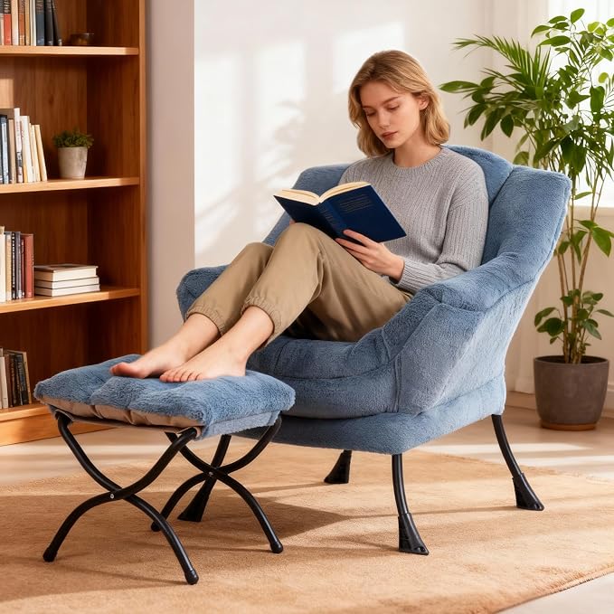 Lazy Chair with Ottoman, Modern Accent Chair Contemporary Lounge Leisure Sofa - Image 7
