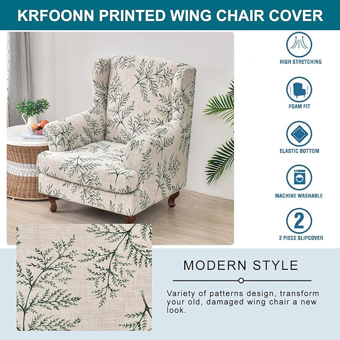 KRFOONN Stretch Wing Chair Slipcovers Printed 2 Piece Wingback Chair Covers - Image 4
