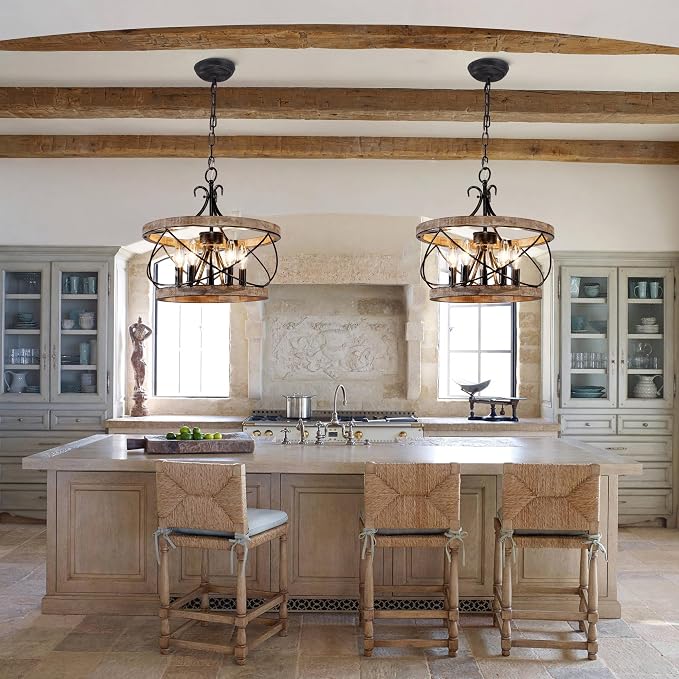 20" Farmhouse Chandelier, Rustic Drum Chandelier Light Fixture Over Table - Image 3