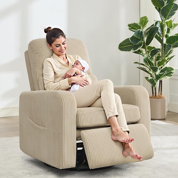 Swivel Rocker Recliner, Oversized Manual Nursery Glider Rocking Recliner Chair - Image 7