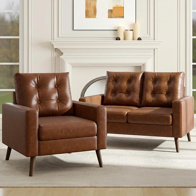 HNY Mid Century Modern 53" Loveseat Sofa, Comfy Upholstered Button Tufted Faux - Image 3