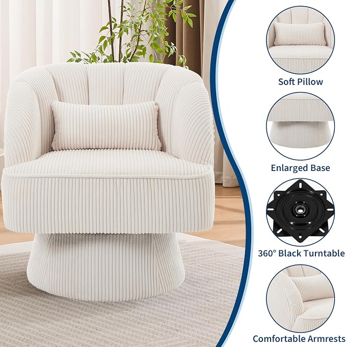 Garvee Ultra-Plush Swivel Accent Chair, 360° Barrel Lounge Chair - Image 5