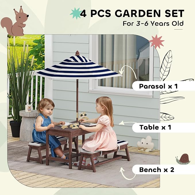 Qaba Kids Picnic Table, Outdoor Wooden Table & Bench Set - Image 3