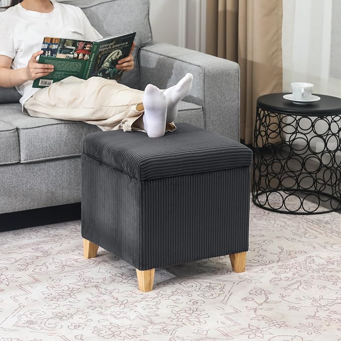 Adeco Faux Fur Storage Ottoman Cube, Upholstered Small Bench - Image 4