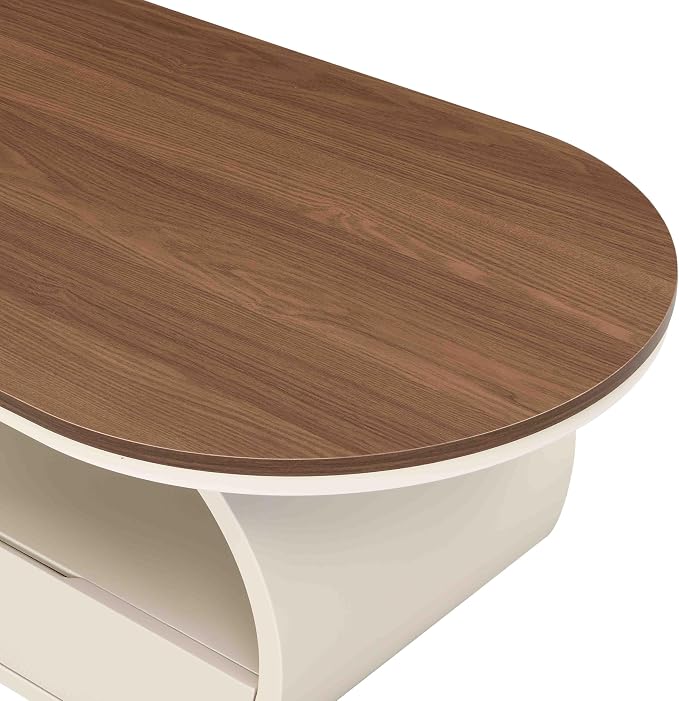 Modern Oval Coffee Table, 47.24" Brown Wood Top Coffee Table - Image 6
