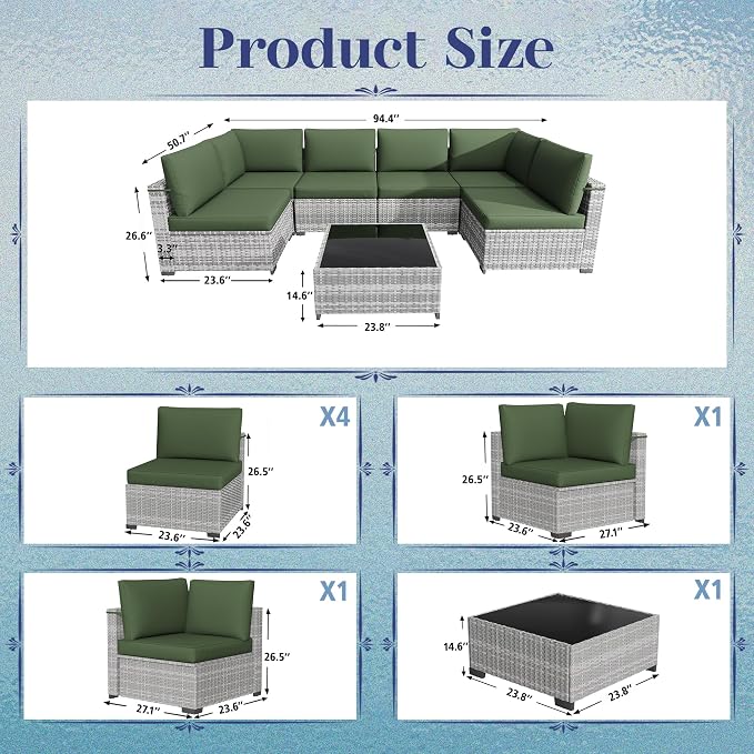 KIGOTY Patio Furniture Set, 7 Pieces Modular Outdoor Sectional Sofa, PE Rattan - Image 3