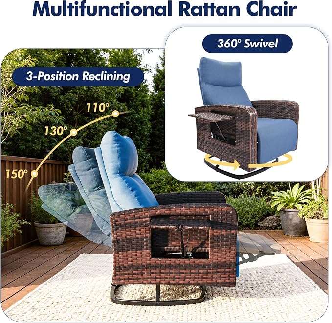 ZZW Outdoor Recliner Chair Set of 2, Wicker Patio Recliners - Image 3