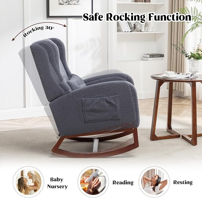 HCHAIRH Rocking Chair with Foot Rest, Teddy Nursery Rocking Chairs, Wingback - Image 3