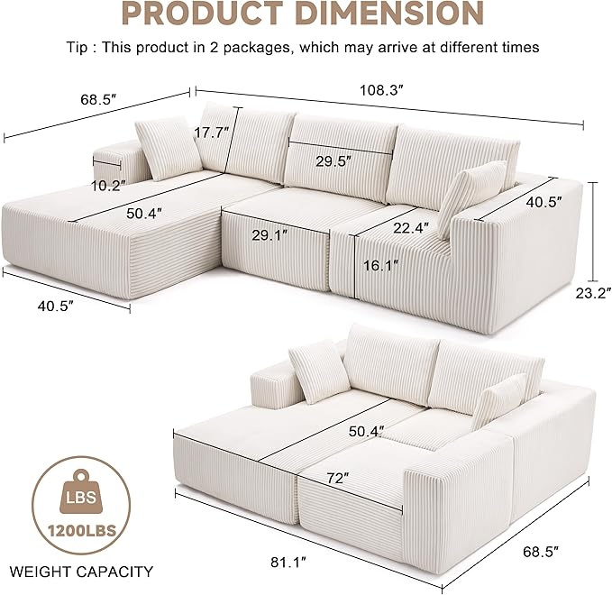 108” Modular Sectional Sofa, Cloud Sectional Couch - Image 5