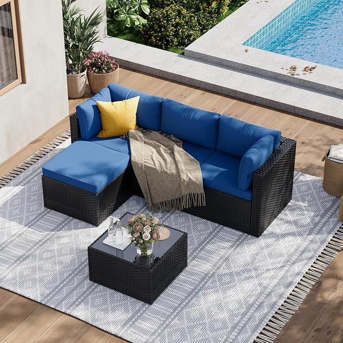 Aoxun Outdoor Patio Furniture Set, 5-Pieces All-Weather Rattan Sectional Sofa - Image 8