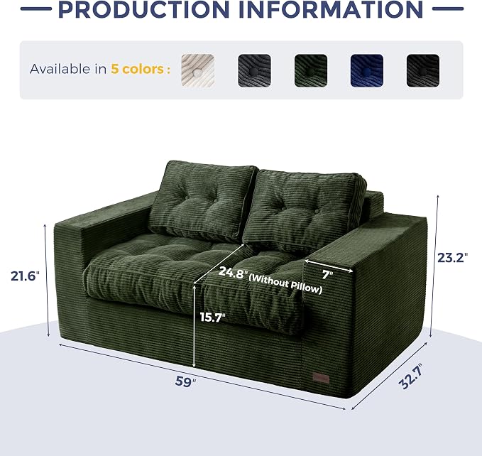 MAXYOYO Loveseat Sofa Couch, Upholstered Bean Bag Chair Cloud 2-Seat - Image 2