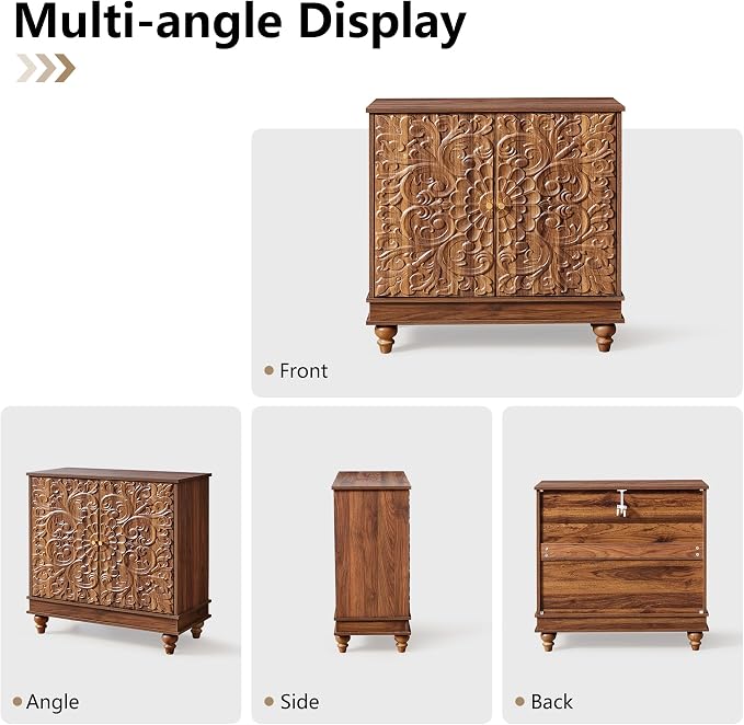 weselon Accent Cabinet with 2 Doors, Farmhouse Carved Buffet Sideboard with - Image 6