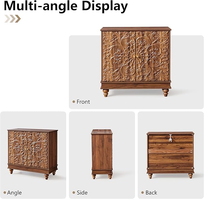 weselon Accent Cabinet Set of 2, Farmhouse Carved Storage Sideboard Buffet - Image 6