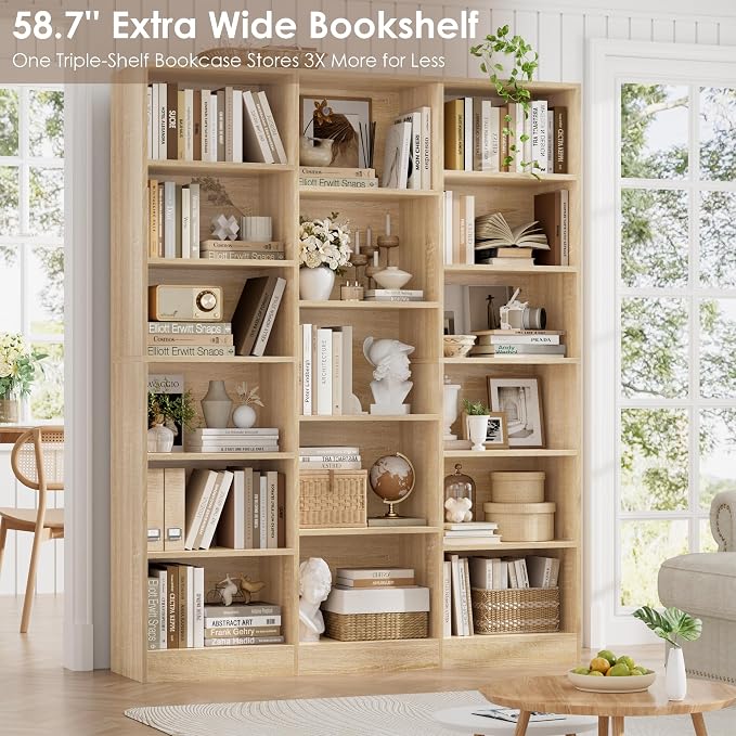 FACBOTALL Triple Wide Bookshelf, 6 Tier Large Bookshelf, Bookcase - Image 5