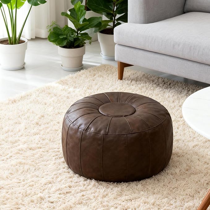 Thgonwid Unstuffed Moroccan Storage Pouf Foot Stool Ottoman Seat Handmade Faux - Image 2