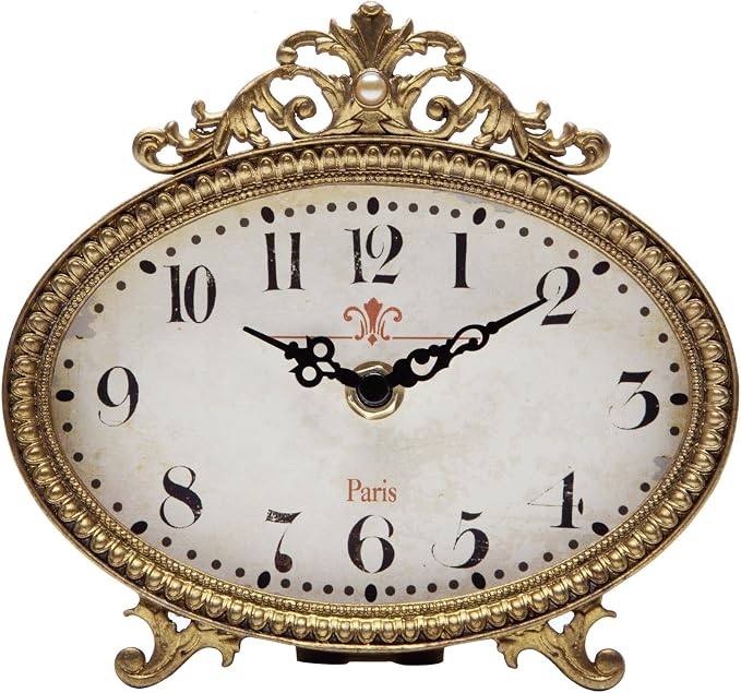 NIKKY HOME Vintage Table Clock, French Gold Color Rococo Style Desk Clock by NIKKYHOME