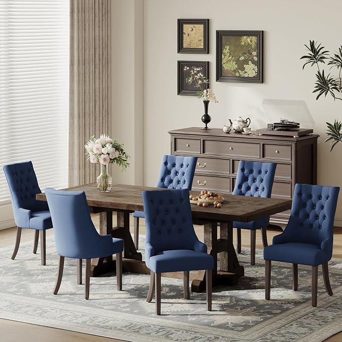 COLAMY Fabric Side Dining Chairs Set of 6, Wingback Upholstered Dining Room by COLAMYHOME