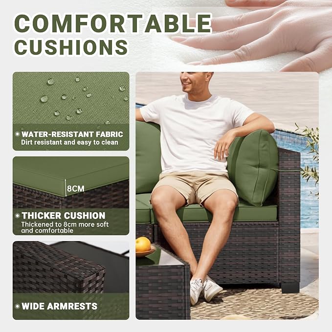 CHABATREE 7pcs Outdoor Patio Furniture Sets, Rattan Conversation Sectional Set - Image 3