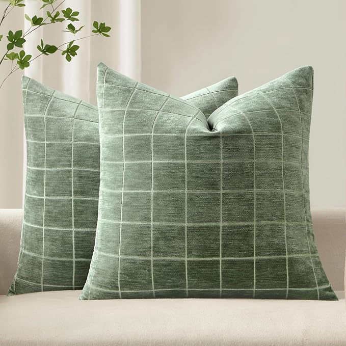 MIULEE Decorative Chenille Check Throw Pillow Covers Vintage Plaid Couch by MIULEE