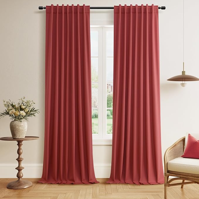 Guken Red 100% Blackout Linen Curtains 120 Inch Length 2 Panels Set by Guken