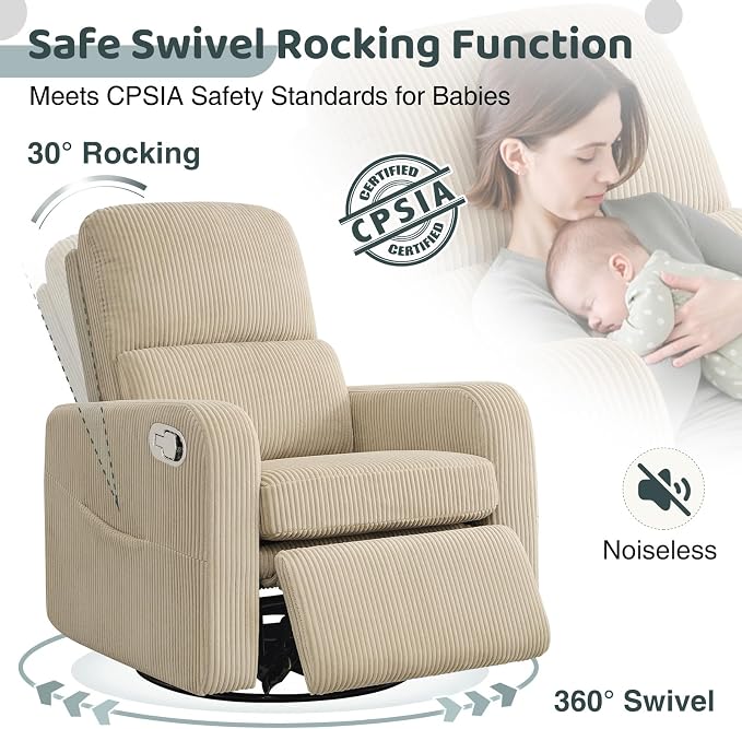Swivel Rocker Recliner, Oversized Manual Nursery Glider Rocking Recliner Chair - Image 3