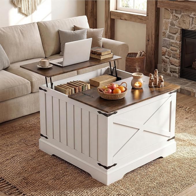 Giantex Farmhouse Lift Top Coffee Table, 31.5" Square Wood Center Table by Giantex