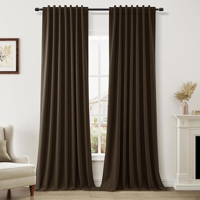 Guken Chocolate 100% Blackout Linen Curtains 102 Inch Length 2 Panels Set by Guken