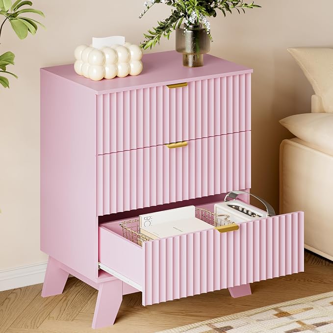 BORNOON Fluted 3 Drawer Dresser, 30.3" Tall Compact Modern Boho Chest of Drawers - Image 4