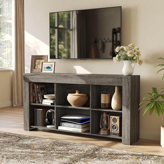 LITTLE TREE TV Stand with Storage, 63-Inch Entertainment Center with Shelves - Image 7