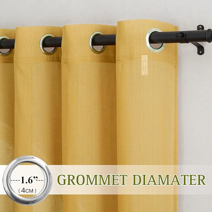 NICETOWN Semi Sheer Gold Curtains 96 inches Long, Grommet Linen Weave Vintage - Image 2