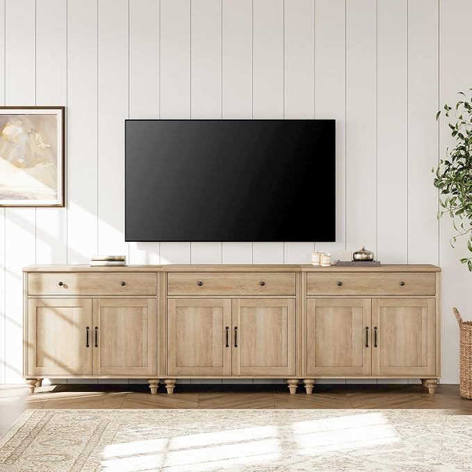 WAMAPT Oak Buffet Cabinet with 6 Doors and 3 Drawers, Large Coffee Bar Table - Image 6