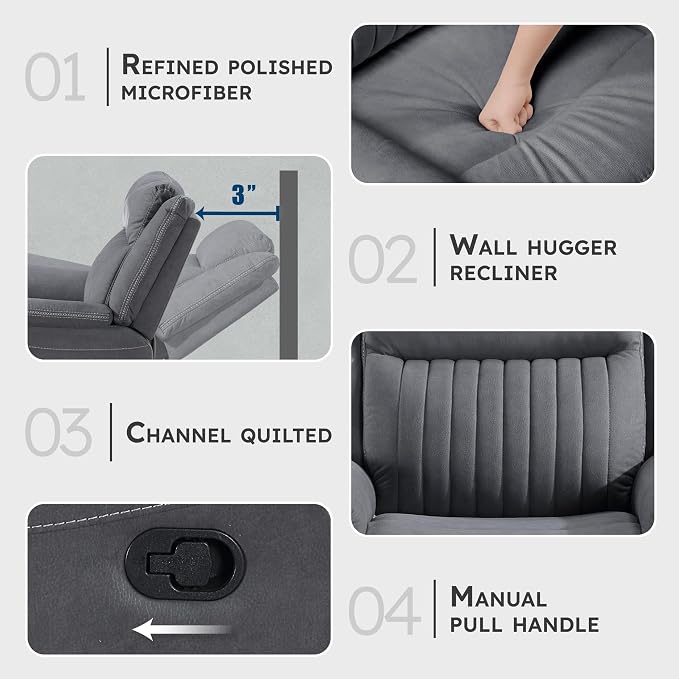 Lexicon Manual Recliner Chair, Polished Microfiber Reclining Sofa Chair - Image 3