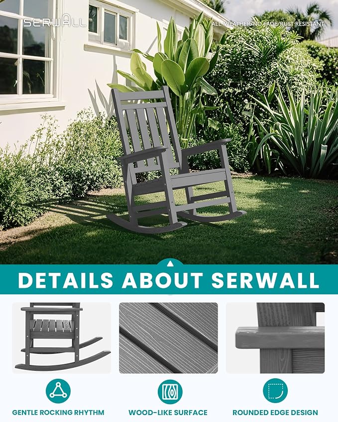 SERWALL Oversized Outdoor Rocking Chair Set of 4, HDPE Rocker - Image 4