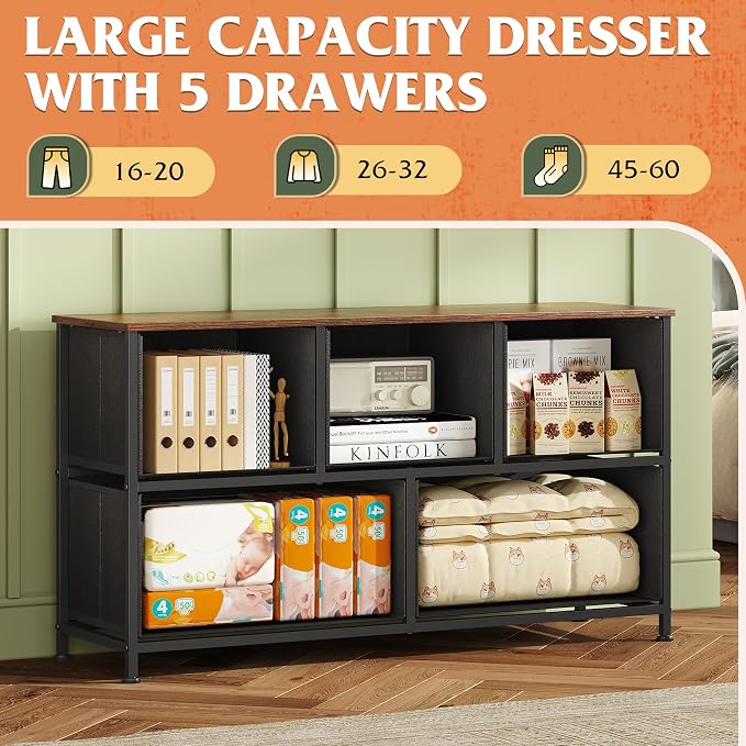 WLIVE Dresser for Bedroom with 5 Drawers, Wide Chest of Drawers, Fabric Dresser - Image 4