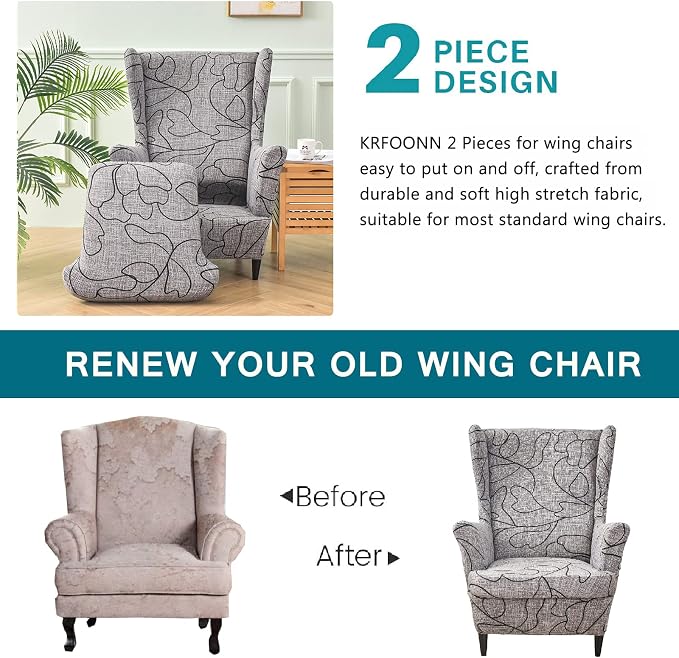 KRFOONN Wingback Chair Covers Slipcovers 2 Piece Stretch Wing Chair Covers - Image 4