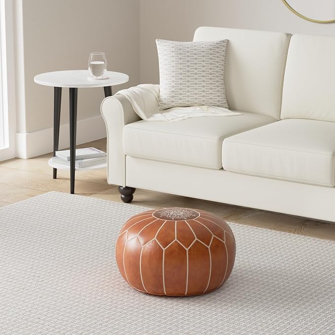 Marrakesh Gallery Genuine Leather Round Pouf Unstuffed - Image 2