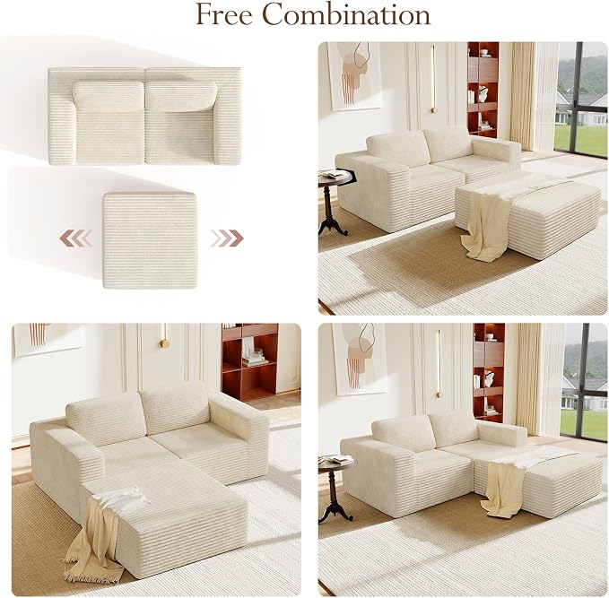 Vesgantti 80" Modular Sectional Sofa, Corduroy Cloud Couch - Image 7