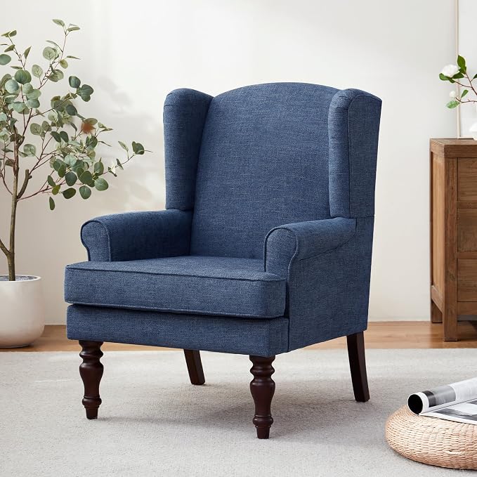 HUIMO Printed Wingback Accent Chair, Linen Upholstered High Back Armchair by HUIMO