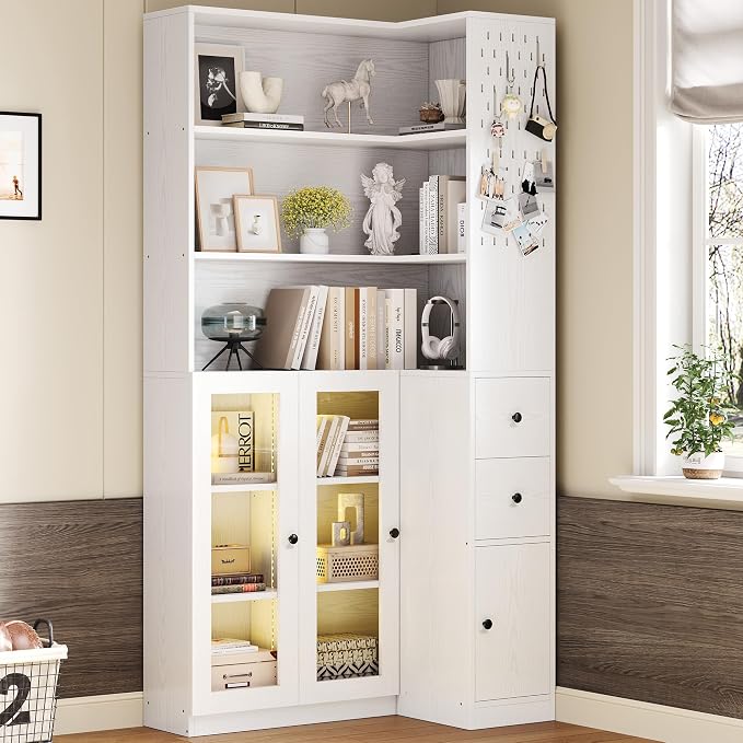 IRONCK Corner Bookshelf with LED Lights, 78.7" Tall Corner Bookshelves with 2 - Image 3