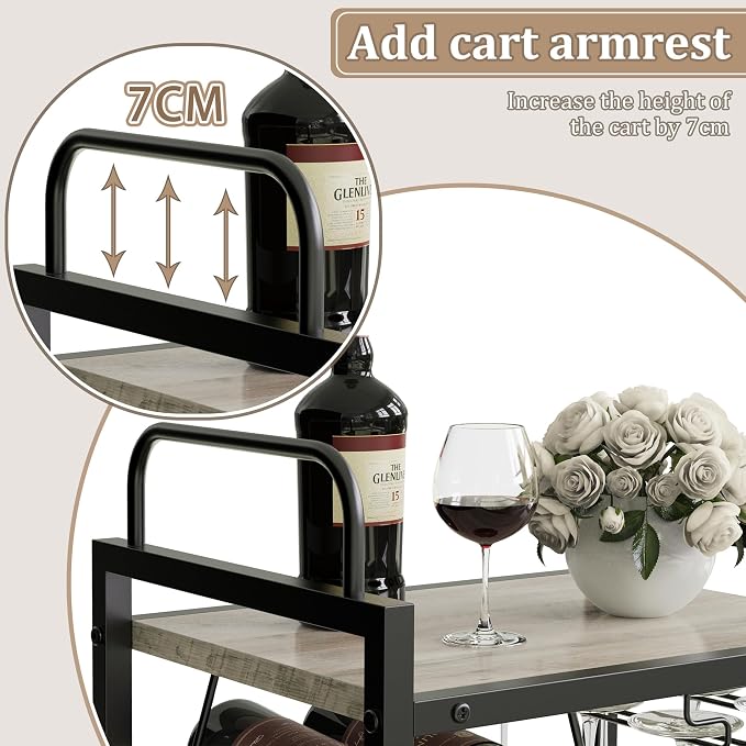 Bar Cart for The Home, 3 Tier Kitchen Carts - Image 4