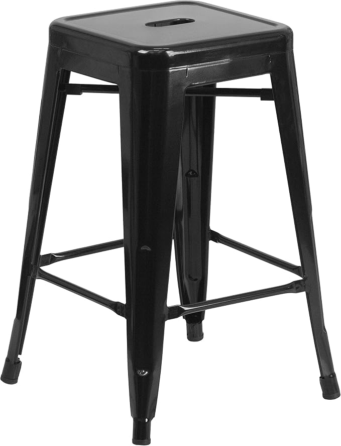 Flash Furniture Lily 4 Pack Commercial Grade 24" High Backless Black Metal - Image 11