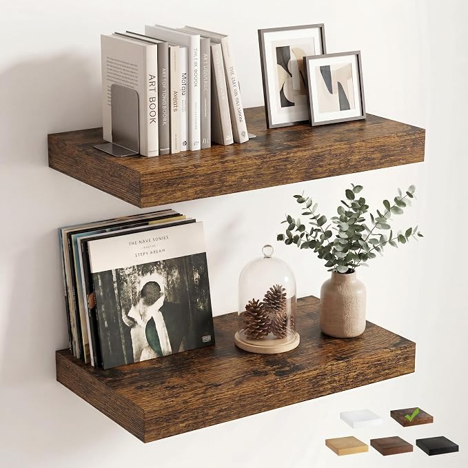 12 inch Deep Floating Shelves for Wall, 24 inch Wide Engineered Wood Wall by Venusmiles