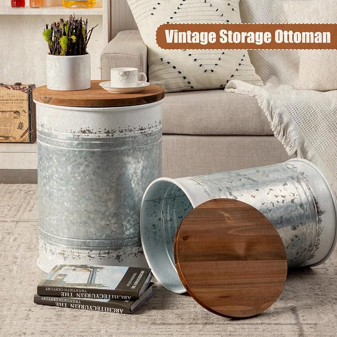 Poofzy Farmhouse End Tables Set of 2, Galvanized Metal Decor Side Table - Image 7