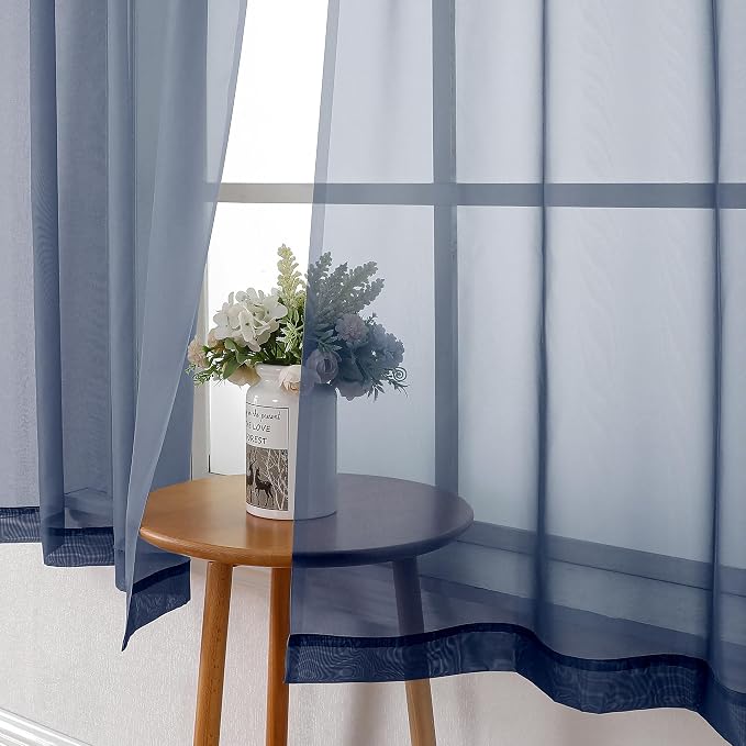 Lecloud Navy Blue Sheer Curtains 45 Inch Long 2 Panels, Short Voile Drapes - Image 7