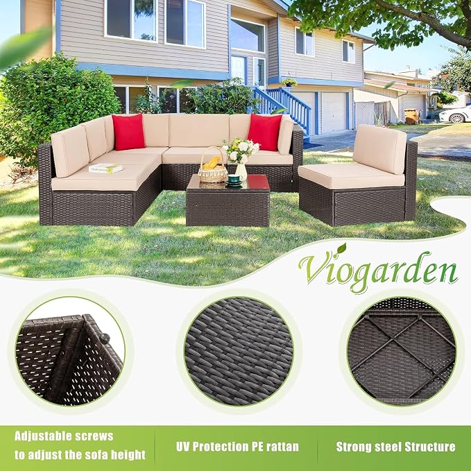 Vongrasig 7 Pieces Patio Furniture Sets, Outdoor Patio Conversation Set PE - Image 6