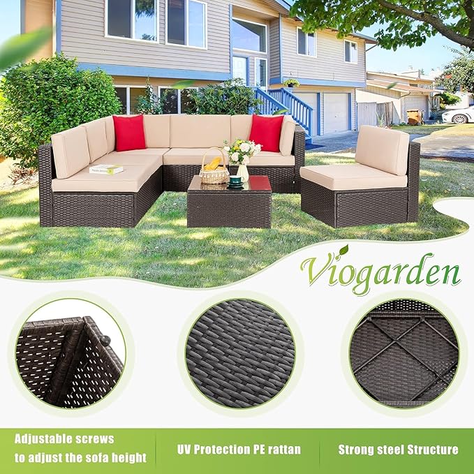 Vongrasig 7 Pieces Patio Furniture Sets, Outdoor Modular Sectional Sofa Patio - Image 7