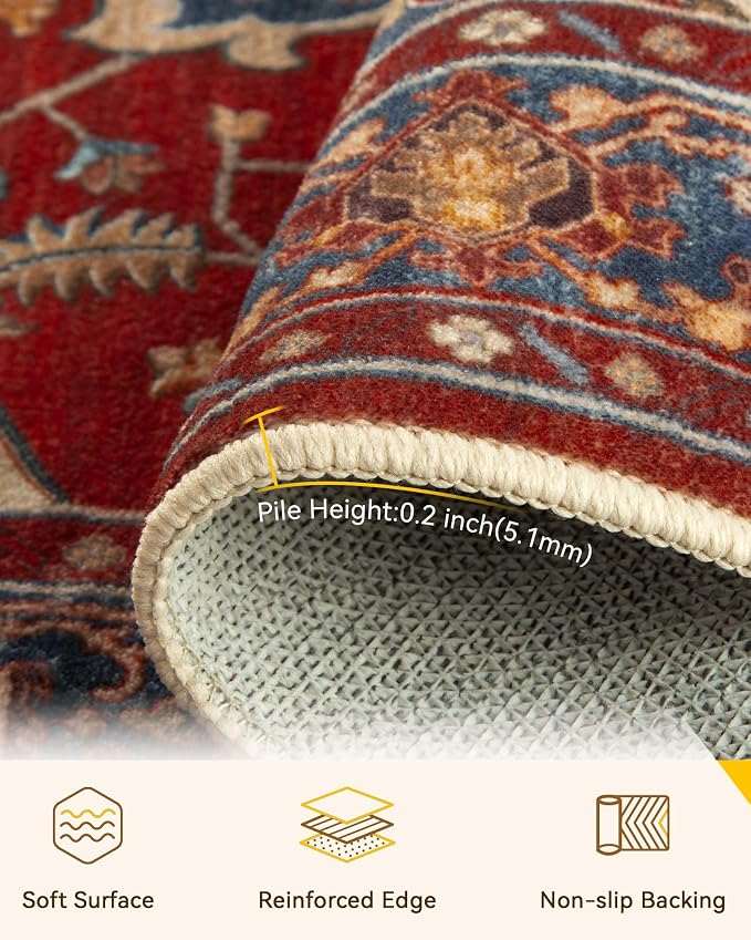RELEANY Area Rugs Round 10ft Washable Non-Slip, Floral Vintage Distress Print - Image 4